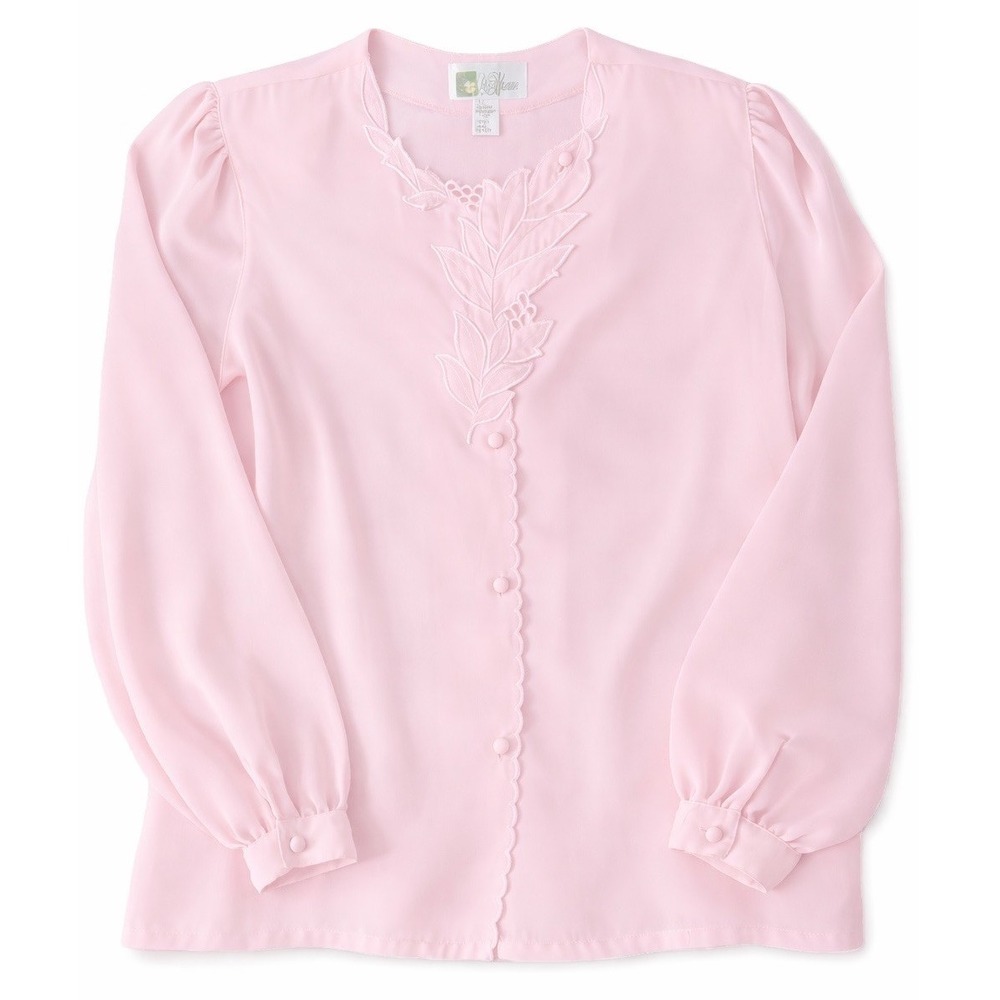 La Blouse Vintage Twee 1980s Antique Lace Pale Pink Long Sleeve Top Shirt Sz 10